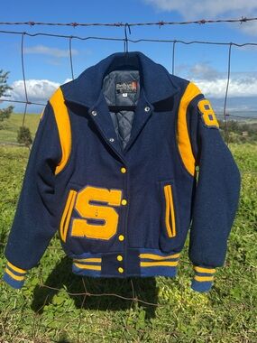 Vintage Fordham 1986 Varsity Letterman S Jacket Blue Yellow size 36